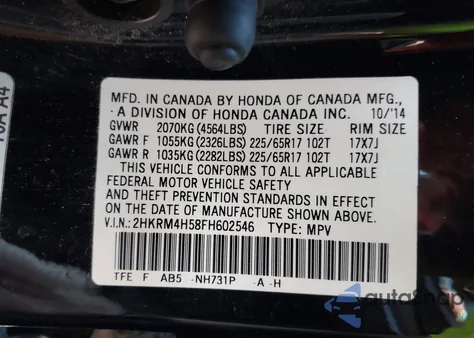 2015 Honda Cr-V Ex из США, поврежденный, VIN 2HKRM4H58FH602546